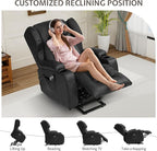 URRED Power Lift Recliner Chair for Elderly, Electric Massage Recliner with Heat, Infinite Position Adjustment, Faux Leather Lift Chair with Cup Holders, Side Pockets & USB Port – Light Black