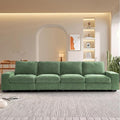 TEKAMON 128" Modular Sofa Couch with Seat Storage, Chenille Sofa，Modern Comfy 4-Seater Couch for Living Room, Office, Apart W/Deep Seat, Wide Armrest, USB, Pockets, Removable Covers (Green)