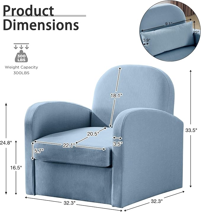 MELLCOM Oversized Swivel Accent Chair with Hidden Storage, Comfy Chenille Fabric Upholstered Leisure Armchair with Lumbar Pillow and Side Pocket for Living Room Bedroom Reception Room and Office