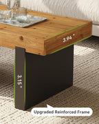 LITTLE TREE Solid Wood Coffee Table, 47.2" Center Table for Living Room, Black and Wood Two-Tone Modern Coffee Table, Rectangle Farmhouse Living Room Table for Bedroom, Easy Assembly, Rustic Natural