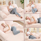Belffin Upholstered Chaise Lounge Pull Out Sofa Bed with Pillows Couch Bed Sofa Pull Out Couch Sleeper Chair with Rolled Armrests for Living Room Plush Corduroy (Pink)