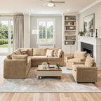 98" Modular Sofa with Swivel Chairs, Modern L Shape Cloud Sectional Couch Plush Corduroy 5 Seater Deep Seat Sofas Set & Accent Armchair Set of 2 for Living Room, Beige
