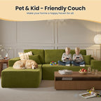 104" Cloud Sectional Couch with Chaise, Boneless L-Shaped Cloud Couch with Deep Seat, Modern Minimalist Sofa, Assembly Free Comfy Sofa for Office Living Room Study Room Apartment(Green, Left Chaise)