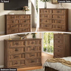 CARPETNAL Farmhouse 8 Drawer Dresser for Bedroom, 55 Inch Wide Modern Brown Dresser TV Stand with Large Drawers & Bar Handles, Rustic Wood Chest of Drawers for Bedroom, Living Room, Hallway, Entryway.