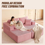Chaise Lounge Chair, Boneless Couch for Living Room and Bedroom, Sleeper Couches Reading Chairs, Corduroy, Pink