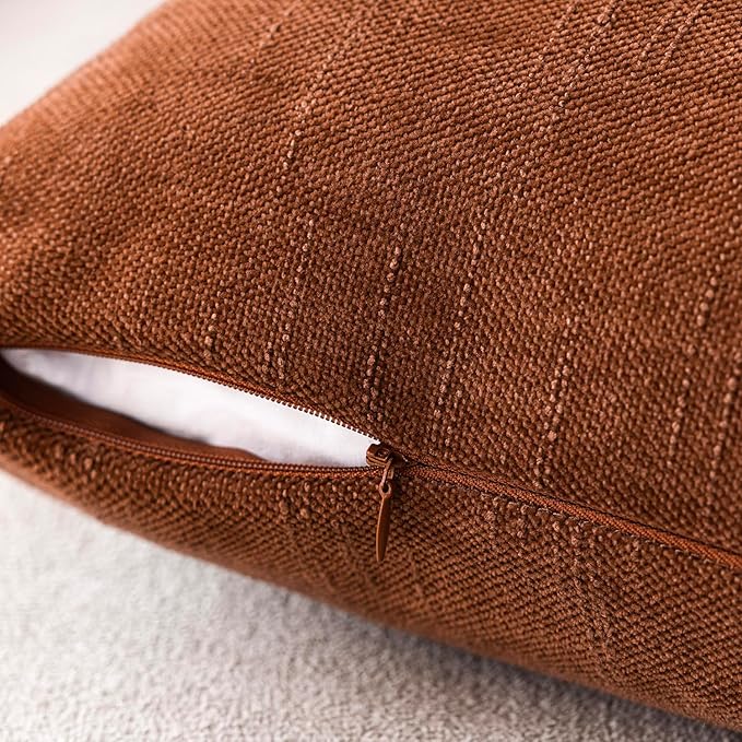 Foindtower Pack of 2 Soft Textured Throw Decorative Pillow Covers Square Accent Solid Cushion Cover Cozy Farmhouse Pillow Case with Zipper for Couch Sofa Bed Living Room 24x24 Inch, Burnt Orange