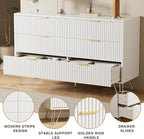 White Dresser for Bedroom, Modern Dresser with Gold Metal Handles & Chests of Drawers for Bedroom, 15.7" D x 47.2" W x 29.5" H