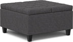 SIMPLIHOME Harrison 30 inch Wide Transitional Square Small Coffee Table Storage Ottoman in Slate Grey , Assembled, For the Living Room and Bedroom