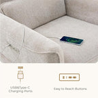 CHITA Power Nursery Rocking Chair, Swivel Glider Recliner Chair with Solid Wood Base, Bulit-in USB & Type-C Charging Ports for Living Room, FSC Certified, Taupe