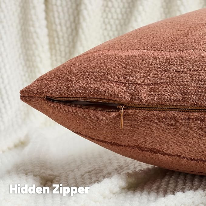 FUTEI Rust Chenille Decorative Throw Pillow Covers 26x26 Inch Set of 2,Soft Embossed Striped Textured Euro Pillow Shams,Modern Home Decor for Couch Bed Living Room