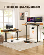 ErGear Electric Standing Desk with Drawers, 63″ x 28″ Gaming Table Compatible Monitor Stand, Stand up Desks, Home Office Height-Adjustable Desk with Storage Shelf, 4 Preset Heights, Vintage Brown