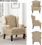 Accent Chair Set of 2, High Back Upholstered Armchair with High Resilience Sponge & Wood Legs, Mid-Century Modern Comfy Single Sofa Reading Chairs for Living Room, Bedroom-Floral Light Brown