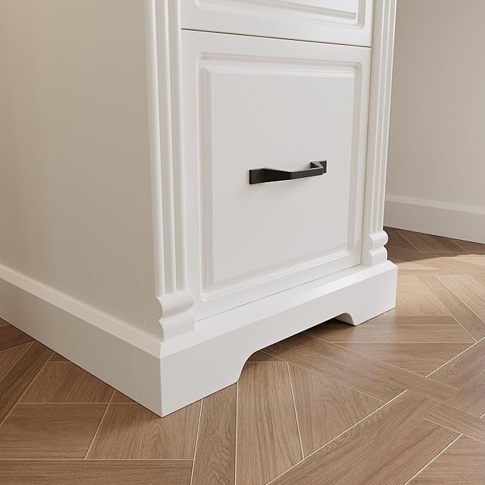 59" W Large Executive Desk, Modern Computer Desk with 5 Drawers & File Cabinet, Rustic Computer Table with Storage, Farmhouse Study Table for Home Office, Living Room, White and Brown