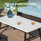 5 Piece Metal Outdoor Patio Furniture Set, Patio Conversation Sets 1 3-Seater Sofa, 2-Seater Sofa, 2 Fixed Sofa with 5.75" Thick Cushion & Coffee Table Black Backyard Furniture, Blue