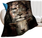 Christian Jesus Lion & Lamb Throw Blanket - Soft, Warm, Cozy Fleece for Men, Women, Adults - 50"x40"