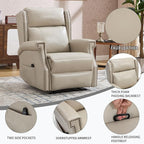 Manual Recliner Chair with Massage & Lumbar Heat, Breathable Leather Reclining Chair for Adults, Humanized Design Easy to Install Living Room Recliners Beige