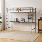 Karl home Twin Loft Bed with Desk and Storage Shelvs,Twin Bunk Bed with Desk for Kids Teens Adults, Saving Space,No Box Spring Needed, Non-Noice, Grey