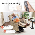 MCombo Oversized Power Lift Recliner Chair Sofa with Massage and Heat for Elderly People Petite, USB Ports, Side Pockets, Fabric R7561 (Beige, Small-Oversize)