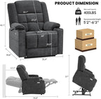 EONIX Dual Motor Lay Flat Power Lift Recliner Chair for Elderly, Electric Recliner Lift Chair for Adults with Heat and Massage, Cup Holders, 400lbs Heavy Duty, SLRY014062, Dark Grey