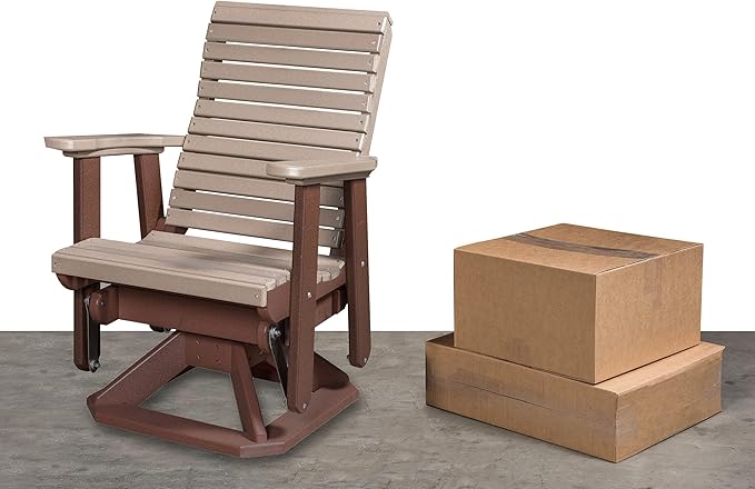 DutchCrafters Modern Horizontal Slat High Back Poly Glider Chair Outdoor Patio Furniture (White & Aruba Blue)