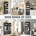 70in Tall Bookshelf 6 Tier Bookcase with Barn Doors and Adjustable Shelf, Black Farmhouse Book Shelves with Storage Cabinet,Wood Floor Standing Display Bookshelve for Bedroom,Living Room,Kitchen