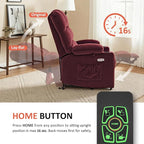 MCombo Large Dual Motor Power Lift Recliner Chair for Elderly, Massage and Heat, Lay Flat, Zero Gravity, Home Button, USB Port, Fabric 7680 (Large, Burgundy)