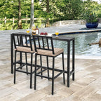 COSTWAY 3 Piece Outdoor Patio Bar Set, 55" Rectangular Pub Height High Top Bar Table with 2 Cushioned Bar Stools, Metal Bar Table and Chairs Set for Balcony, Backyard, Porch