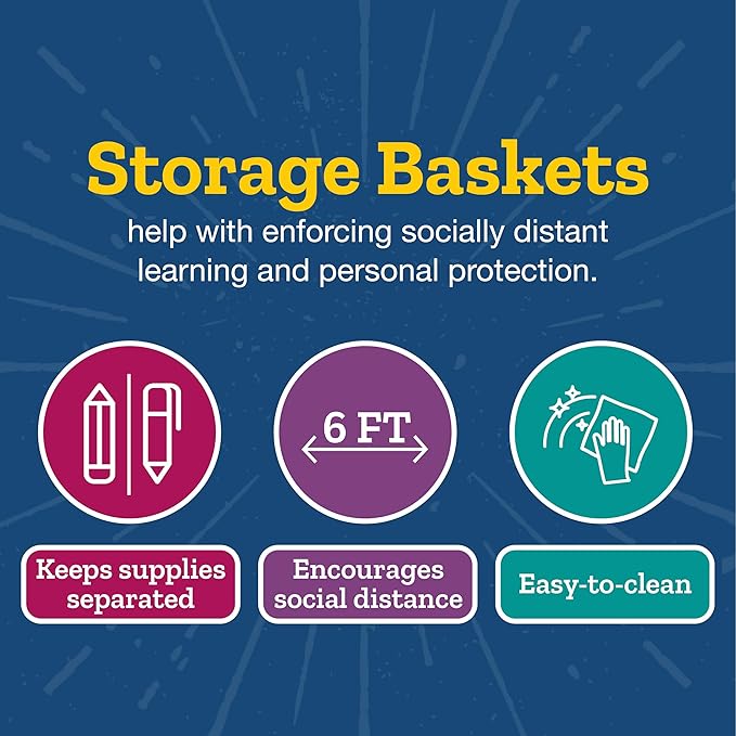 Really Good Stuff Multi-Purpose Plastic Storage Baskets for Classroom or Home Use - Stackable Mesh Plastic Baskets with Grip Handles 13" x 10" (Neon Blue - Set of 12)