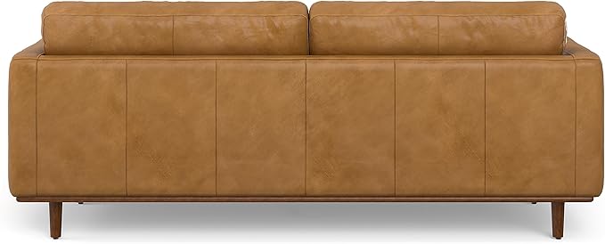 SIMPLIHOME Morrison 89-inch Wide Sofa in Sienna Top Grain Genuine Leather, Mid-Century Modern Design Couch for Living Room, Single Bench Cushion, 2 Back Cushions, 2 Bolster Pillows