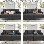 Modular Sectional Couches for Living Room, Modern Loveseat 2-Seater Sofa Couch with Ottoman, Upholstered Couches for Living Room Bedroom, Grey