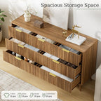 LYNSOM Fluted Dresser and Nightstand Set, 3 Pieces Bedroom Set, 55 Inch Wide 7-Drawer Dresser & 2-Drawer Nightstands Set of 2, Modern Dressers Set for Bedroom, Hallway, Natural Oak
