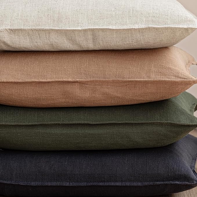 Foindtower Pack of 2, Decorative Linen Solid Throw Pillow Covers Soft Accent Cushion Case Farmhouse Neutral Pillowcase for Chair Couch Sofa Bedroom Living Room Home Decor 20x20 Inch Dark Olive Green