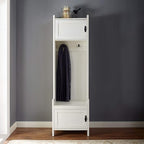 Crosley Furniture Fremont Hall Tree with Storage Cabinets and Coat Rack Hooks for Hanging, Distressed White