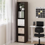 Furinno CUBICLE Book Shelf, 5-Cube Vertical Thick Frame Bookshelf, Horizontally & Vertically Reversible Bookcase with Open Back, 14.6 x 15.9 x 72, for Living Room, Bedroom, Home Office, Black Dark Oak