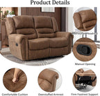 CANMOV Manual Reclining Sofa Set,Faux Leather Manual Recliner Loveseat and Recliner Chair with Overstuffed Armrest for Living Room,Bedroom Furniture,Office,Nut Brown