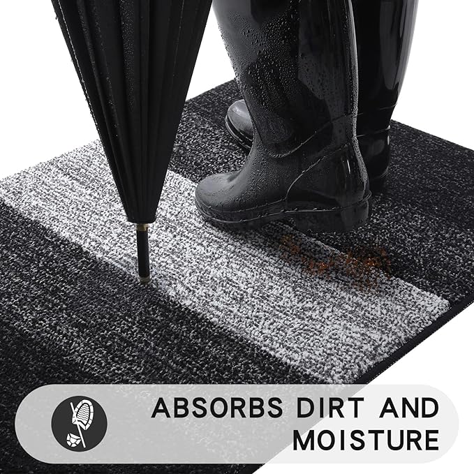 Kitinjoy Indoor Outdoor Door Mat, 71x24 Non-Slip Absorbent Dirt Trapper, Low-Profile Washable Inside Entrance Front Floor Mat, Sturdy Soft Entry Doormats for Entryway, Black