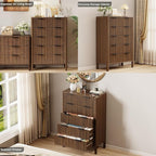 47" Tall Dressers for Bedroom Fluted 5 Drawer Dresser, Wooden Dresser Modern Chest of Drawers Dressers with Organizer Storage for Bedroom, Living Room, Entryway, Walnut
