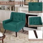 Accent Chairs Set of 4, Mid-Century Modern Upholstered Armchair, Comfy Fabric Living Room Chairs Reading Chairs with Button Tufted Back & Solid Wood Legs for Bedroom, Office, Light Blue