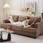 85'' L Shaped Couch with Armrest Organizer,Comfy 3 Seats Sofa with Thick Cushion,Chenille Sectional Couches for Living Room,Bedroom,Apartment,Sofa Set with Oversized Chair,Home Furniture,Brown