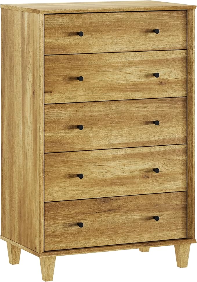 10 Drawer Dresser for Bedroom, 2 in 1 Tall Modern Chest of Drawers, Beveled Profile Design, Wood Drawer Organizer for Bedroom, Living Room, Hallway and Entryway,Oak