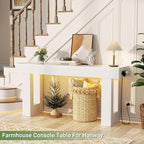 Unikito 63'' Farmhouse Console Table with Power Outlets and Sensor Light, Wooden Entryway Table with Storage, Rectangular Sofa Tables Behind The Couch for Entrance, Hallway, Living Room, White