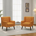 Accent Chair, Mid-Century Modern Fabric Chairs with Arms for Living Room, Comfy Upholstered Club Single Sofa Armchair for Bedroom Waiting Room with Solid Wood Frame (Fabric Orange, Set of 2)