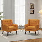 Accent Chair, Mid-Century Modern Fabric Chairs with Arms for Living Room, Comfy Upholstered Club Single Sofa Armchair for Bedroom Waiting Room with Solid Wood Frame (Fabric Orange, Set of 1)
