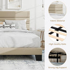 SHA CERLIN King Platform Bed Frame with Upholstered Fabric Headboard, Mattress Foundation with Strong Wooden Slats Support, No Box Spring Needed, Beige