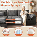 113 in Oversized Cloud Sofa with L Shape Chaise, Sectional Couches for Living Room, Assembly Free Modular Comfy Corduroy Sofa with Left Facing Chaise Longue for Home Apartment (Left Chaise, Gray)