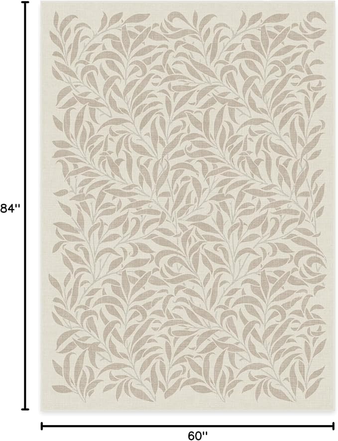 RUGGABLE x Morris & Co Washable Area Rug– Pure Willow Boughs Natural 5x7, Stain-Resistant, Non-Slip–Medium Machine Washable Rugs for Living Room, Bedroom, Hallway, Entryway & Office–with Standard Pad