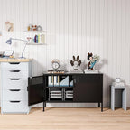 2 Door Storage Sideboard, Metal Storage Cabinet with 2 Adjustable Shelf,Multipurpose Metal Accent Cabinet for Office Home,Music Studio (Black, 25''H)