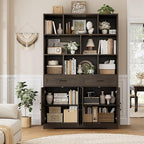 HOSTACK 71" Tall Bookcase with Drawer and Door, 47" Wide Book Shelf and Bookcase with Storage, 6 Tier Large Book Storage Cabinet with 14" Deep Display Shelves for Living Room, Home Office, Dark Brown