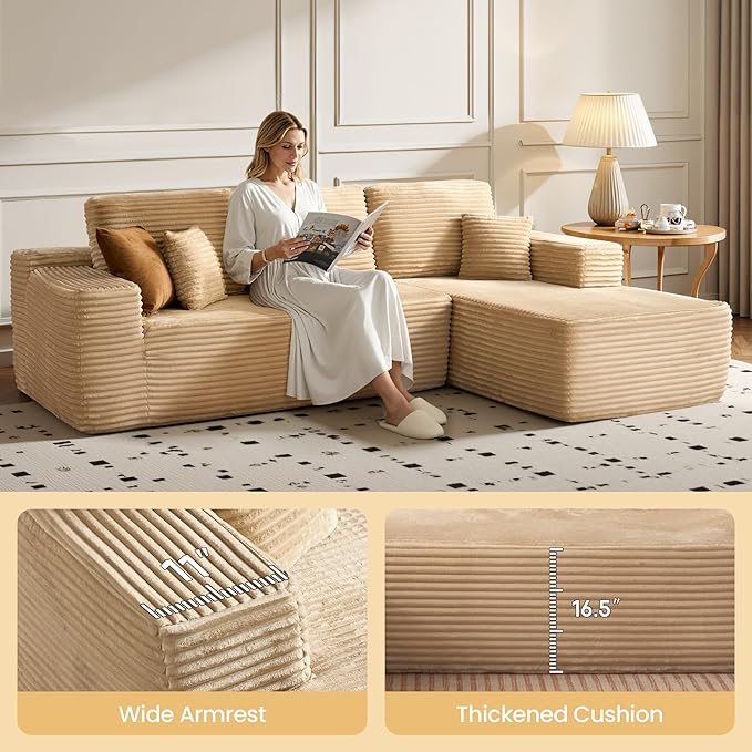 104" Cloud Sectional Couch with Chaise, Boneless L-Shaped Cloud Couch with Deep Seat, Soft Plush Modern Minimalist Sofa, Assembly Free Comfy Sofa for Office Living Room Apartment(Beige, Right Chaise)