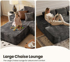 104" Cloud Sectional Couch with Chaise, Boneless L-Shaped Cloud Couch with Deep Seat, Soft Plush Modern Minimalist Sofa, Assembly Free Comfy Sofa for Office Living Room Apartment(Grey, Left Chaise)